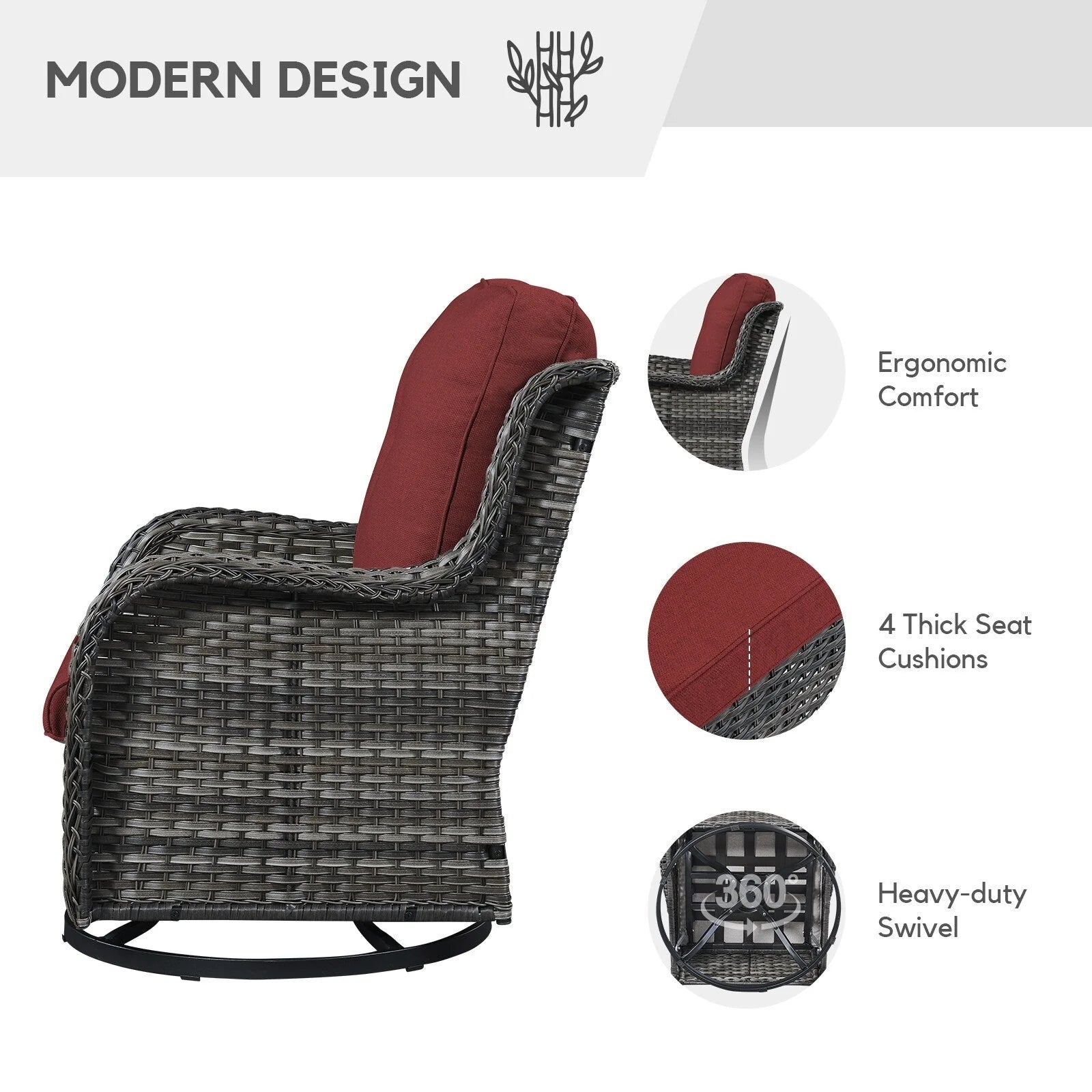 Chaises longues à bascule d'extérieur Gymojoy en osier avec base pivotante (lot de 2)