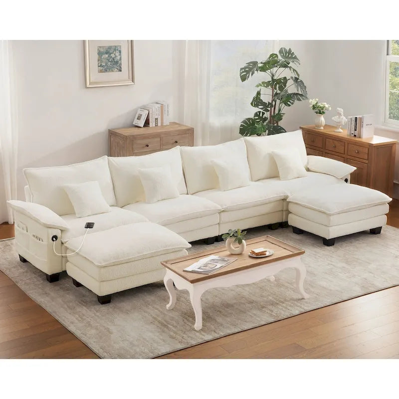 Ensembles de meubles de salon, Canapé modulaire sectionnel avec pouf pour salon, Canapé-lit convertible