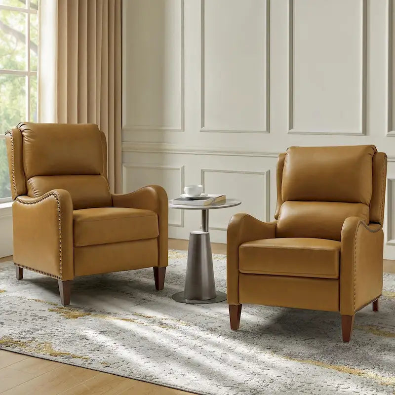 Fauteuil inclinable Brigida moderne en cuir véritable avec clous décoratifs et repose-pieds réglable (lot de 2) par HULALA HOME