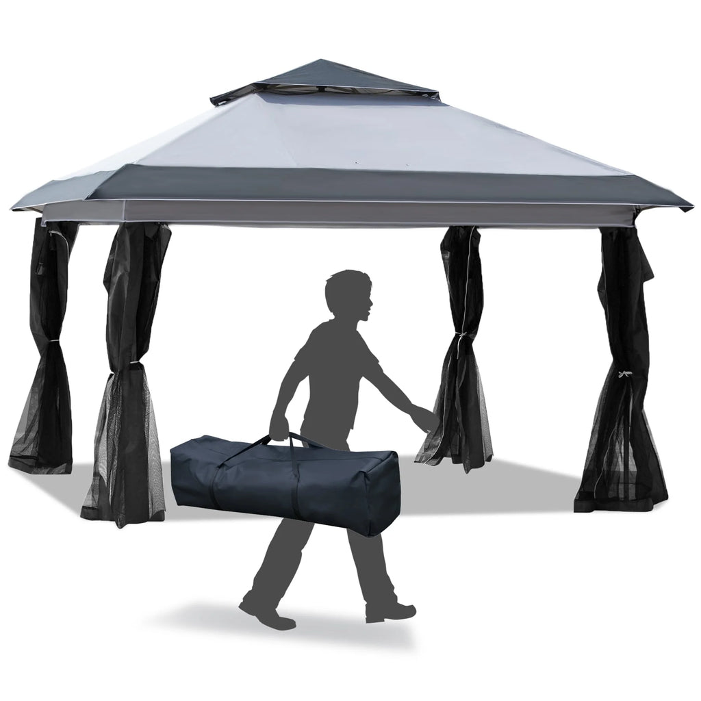 Outsunny Tonnelle Pop Up 3,6 x 3,6 m, Tente Pliante Instantanée avec Murs Latéraux en Maille Filet, Hauteur Réglable sur 3 Niveaux