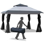 Outsunny Tonnelle Pop Up 3,6 x 3,6 m, Tente Pliante Instantanée avec Murs Latéraux en Maille Filet, Hauteur Réglable sur 3 Niveaux
