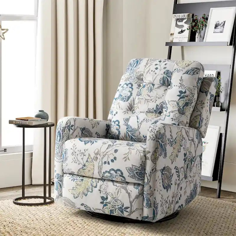 Fauteuil inclinable pivotant manuel Arlette contemporain à fleurs avec dossier capitonné