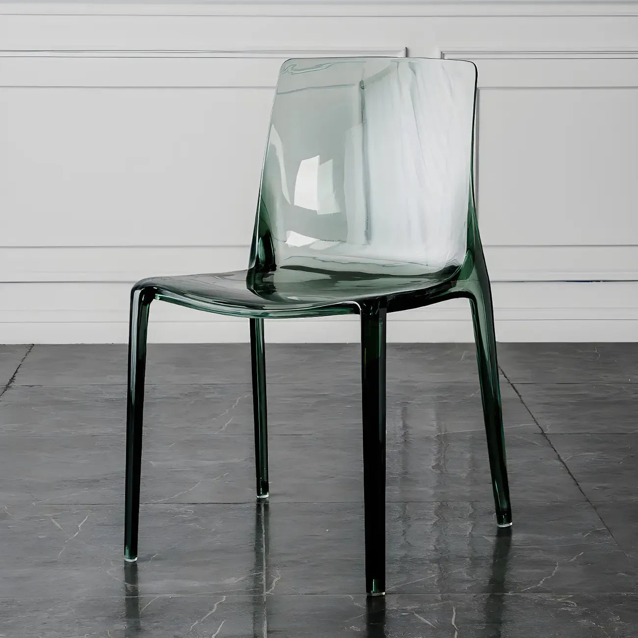 Chaise de salle à manger en acrylique ambré sans accoudoirs et à dossier bas