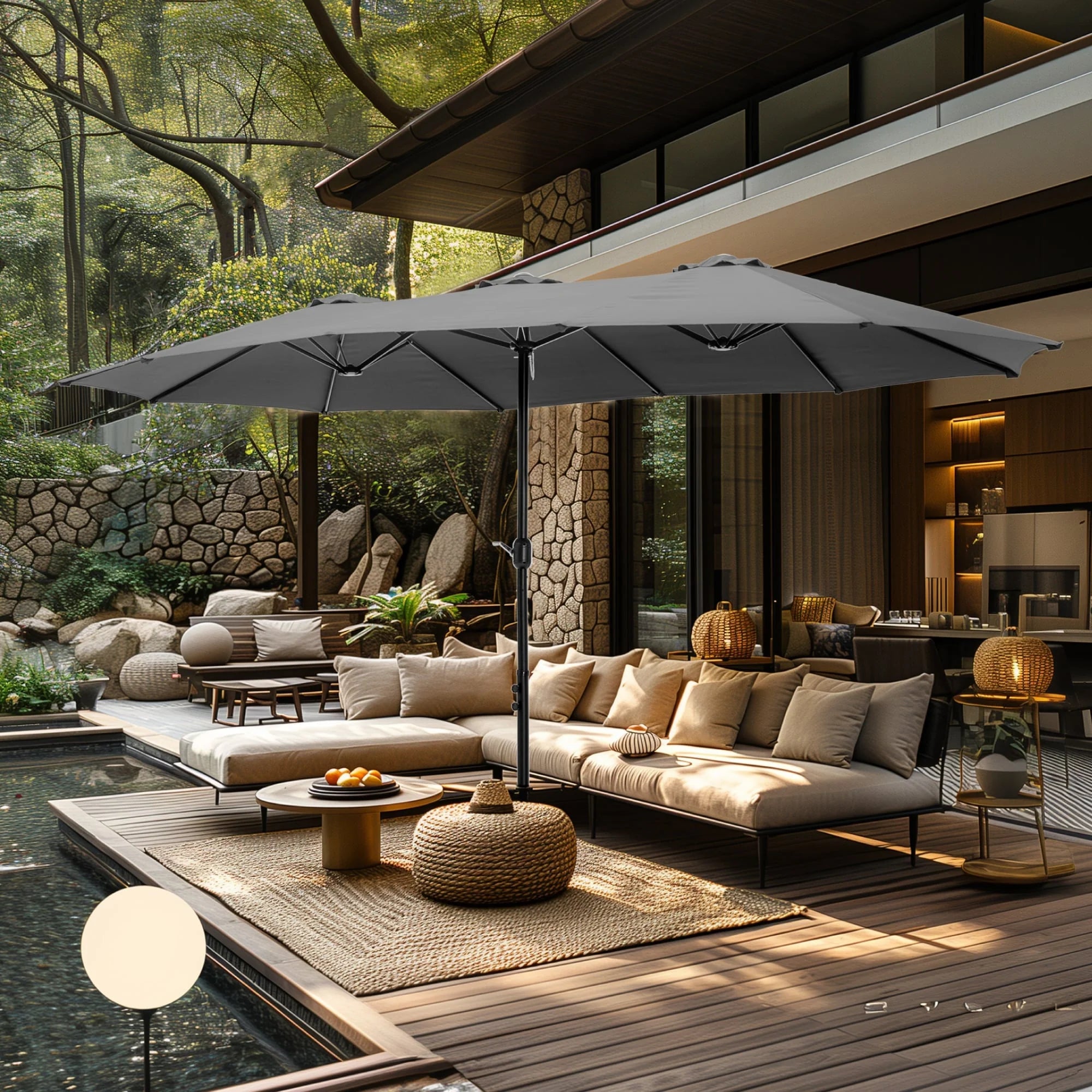 MAISON ARTS Parasol double de 4,5 m pour terrasse, grande taille, avec pied inclus