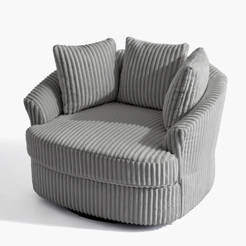 Lot de 2 fauteuils pivotants ronds surdimensionnés en velours côtelé moelleux de 43 po avec oreillers