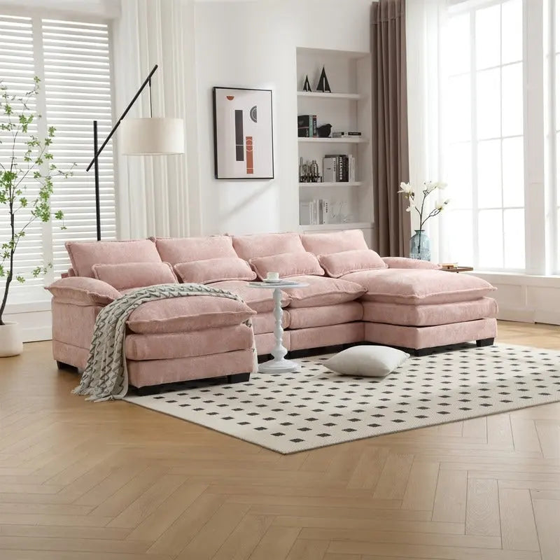 Canapé sectionnel Cloud pour salon, canapé moderne en chenille/bouclette en forme de U, canapé-lit modulaire confortable avec double méridienne