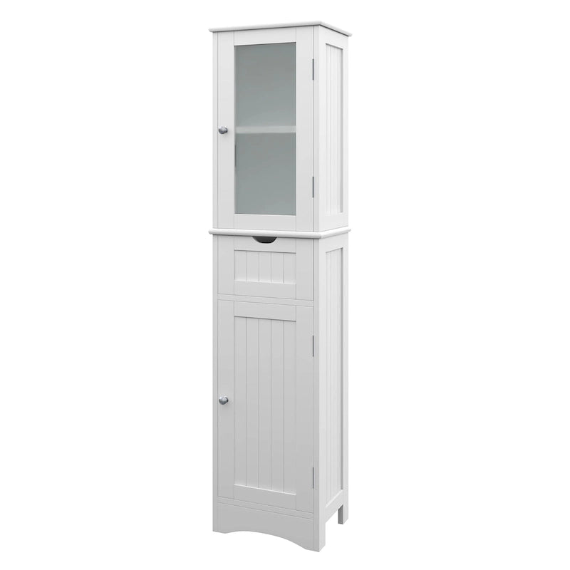 Colonne de salle de bain haute sur pied avec portes et tiroir