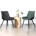 Chaise de salle à manger simple en cuir rembourré, dossier plein, pieds en métal