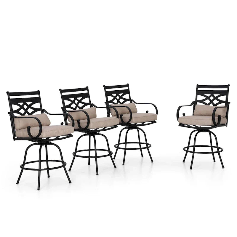 Lot de 4 tabourets de bar pivotants en métal avec coussins pour l'extérieur