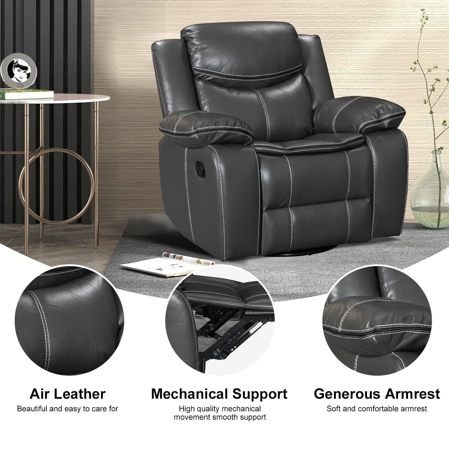 Fauteuil inclinable en cuir, large, durable, avec massage et chauffage