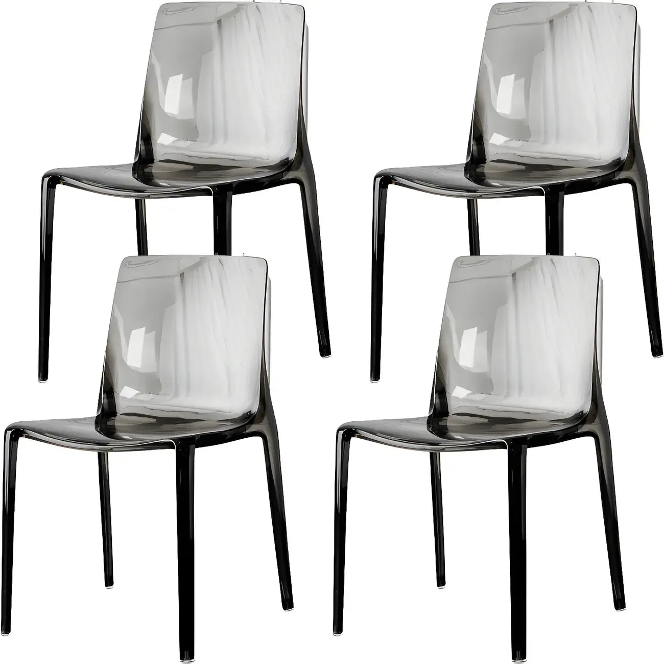 Chaise de salle à manger en acrylique ambré sans accoudoirs et à dossier bas