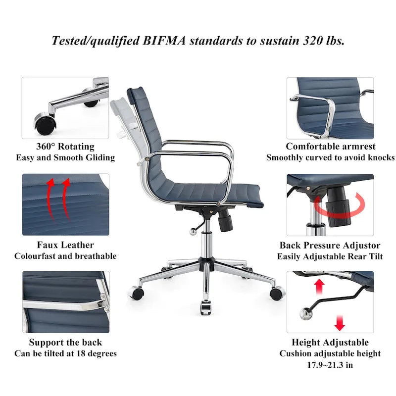 LUXMOD Chaise de Bureau à Domicile Côtelée Fauteuil de Bureau