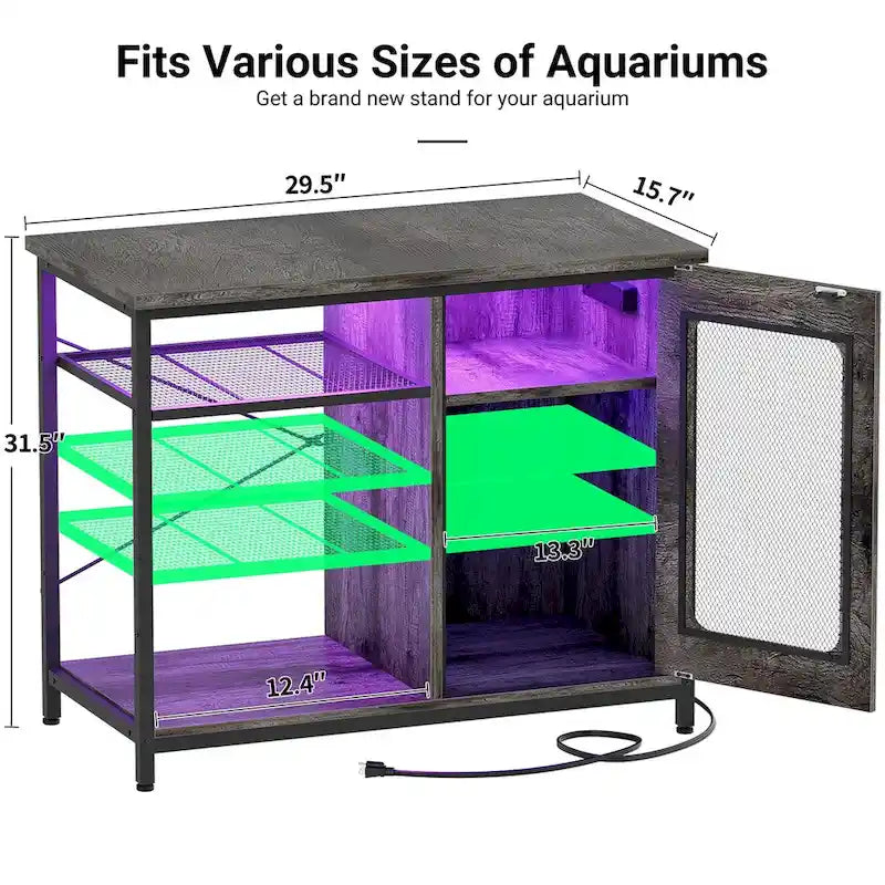 Meuble pour aquarium de 75-110 litres avec prises électriques et éclairage LED