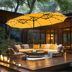 MAISON ARTS Parasol de marché extérieur rectangulaire de 4,5 m avec manivelle, double face, lumières LED solaires et base incluse