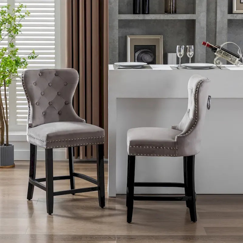 Tabouret de comptoir Carter 24 Wingback capitonné avec clous (lot de 2)