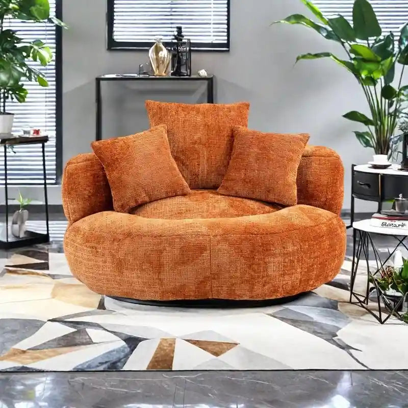 Canapé paresseux à dossier haut en chenille avec 3 oreillers et pouf géant