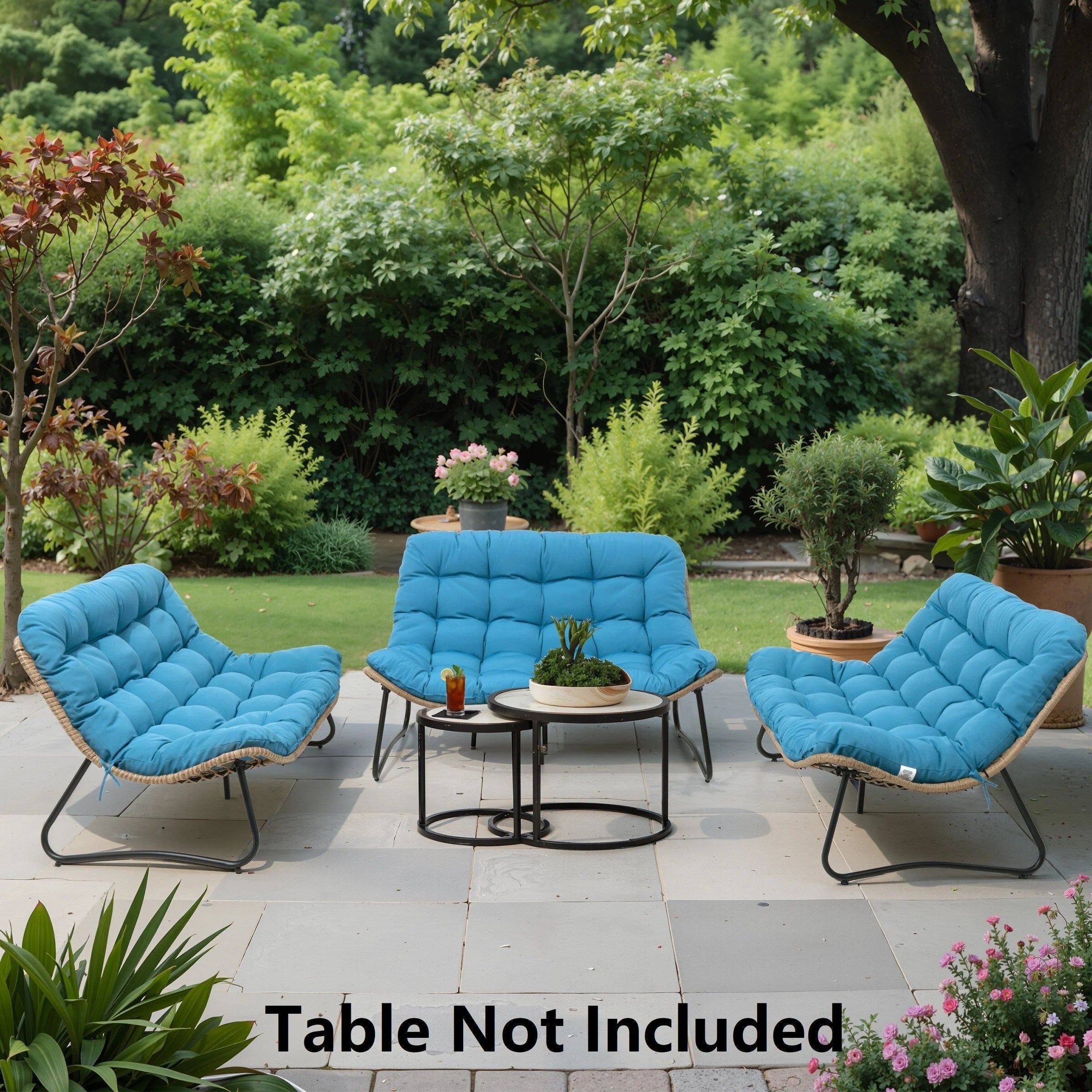 Fauteuil Double Papasan avec Coussin, en Rotin PE Résistant aux Intempéries et Cadre en Métal pour Intérieur et Extérieur