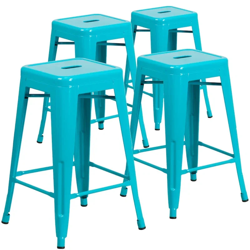 Lot de 4 tabourets de comptoir sans dossier en métal de 61 cm, pour l'intérieur ou l'extérieur, avec assise carrée