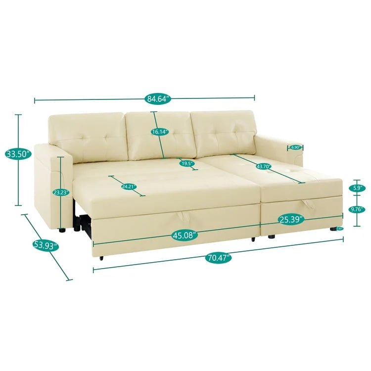 Canapé d'angle réversible convertible avec lit gigogne, méridienne avec rangement dissimulé et pieds durables