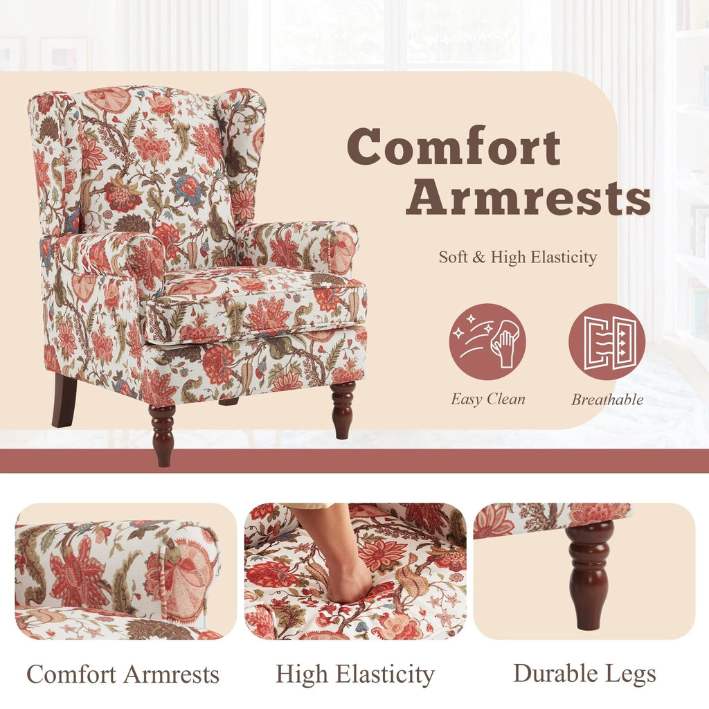 Fauteuil d'appoint moderne Erommy, fauteuil à dossier haut, canapé individuel en tissu capitonné avec pieds en bois pour salon