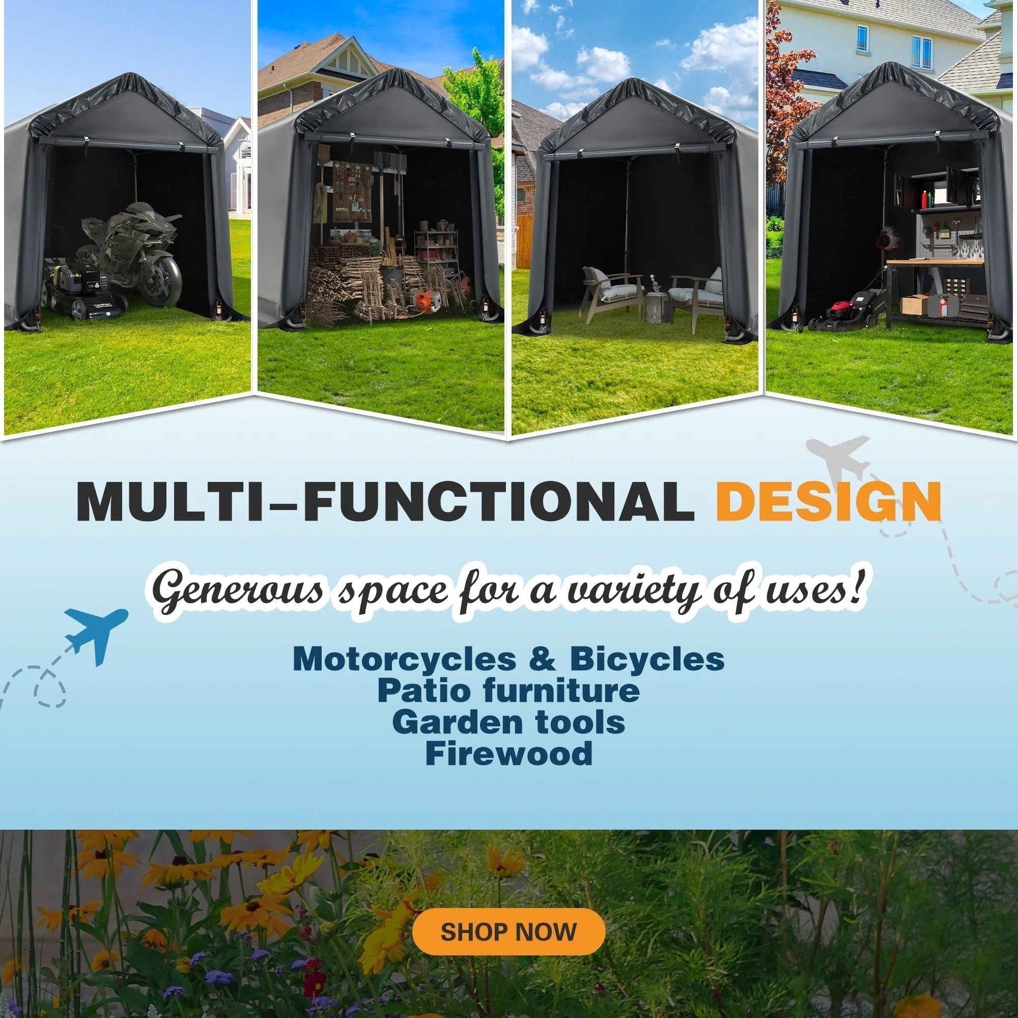 Abri de jardin et carport : abri portable pour vélos, motos et rangement de jardin