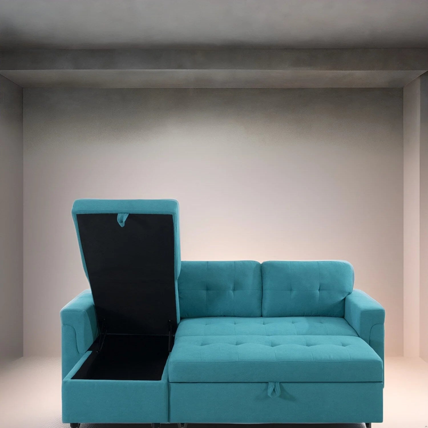 Canapé d'angle réversible convertible avec lit gigogne, méridienne avec rangement dissimulé et pieds durables