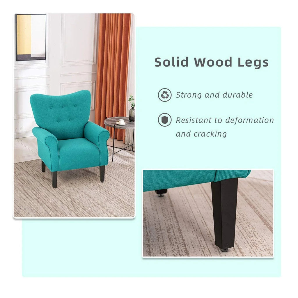 Fauteuil d'appoint moderne Erommy, fauteuil à dossier haut, canapé individuel en tissu capitonné avec pieds en bois pour salon