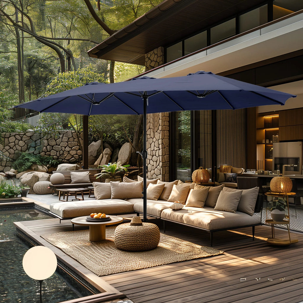 MAISON ARTS Parasol double de 4,5 m pour terrasse, grande taille, avec pied inclus