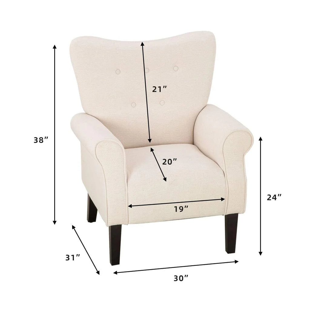 Fauteuil d'appoint moderne Erommy, fauteuil à dossier haut, canapé individuel en tissu capitonné avec pieds en bois pour salon