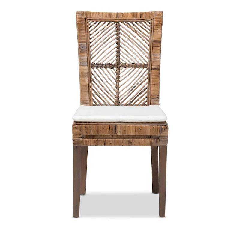 Chaise de salle à manger Laluna en rotin/acajou bohème moderne avec coussin