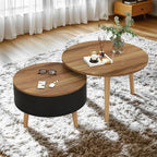 Table basse ronde en bois noir et blanc moderne avec rangement