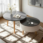 Table basse ronde en bois noir et blanc moderne avec rangement