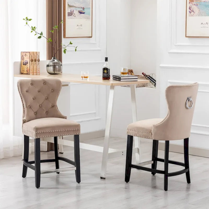 Tabouret de comptoir Carter 24 Wingback capitonné avec clous (lot de 2)
