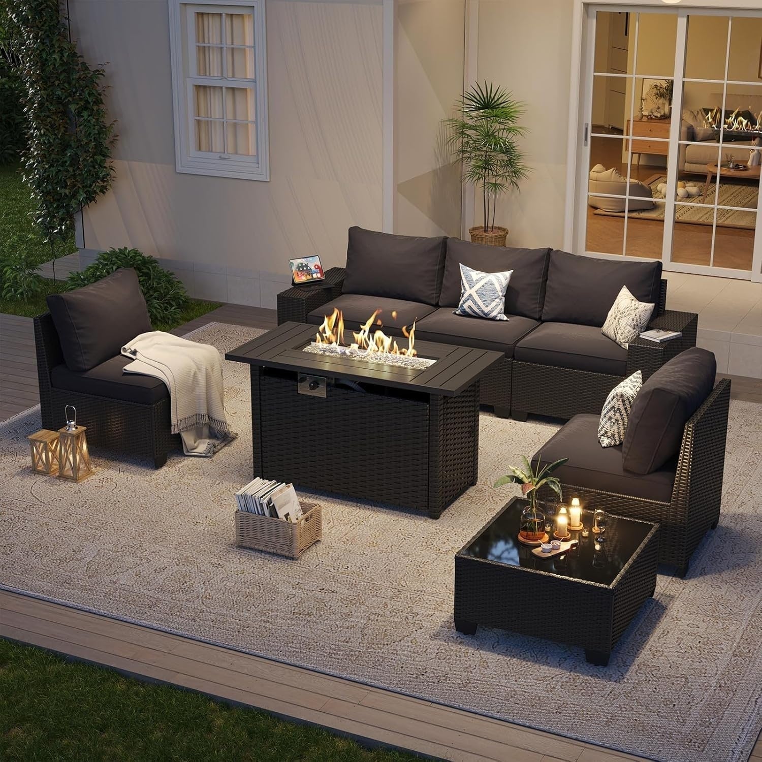 Ensembles de meubles de patio extérieurs avec coussin épais de 10 cm