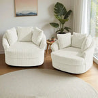 Lot de 2 fauteuils pivotants ronds surdimensionnés en velours côtelé moelleux de 43 po avec oreillers