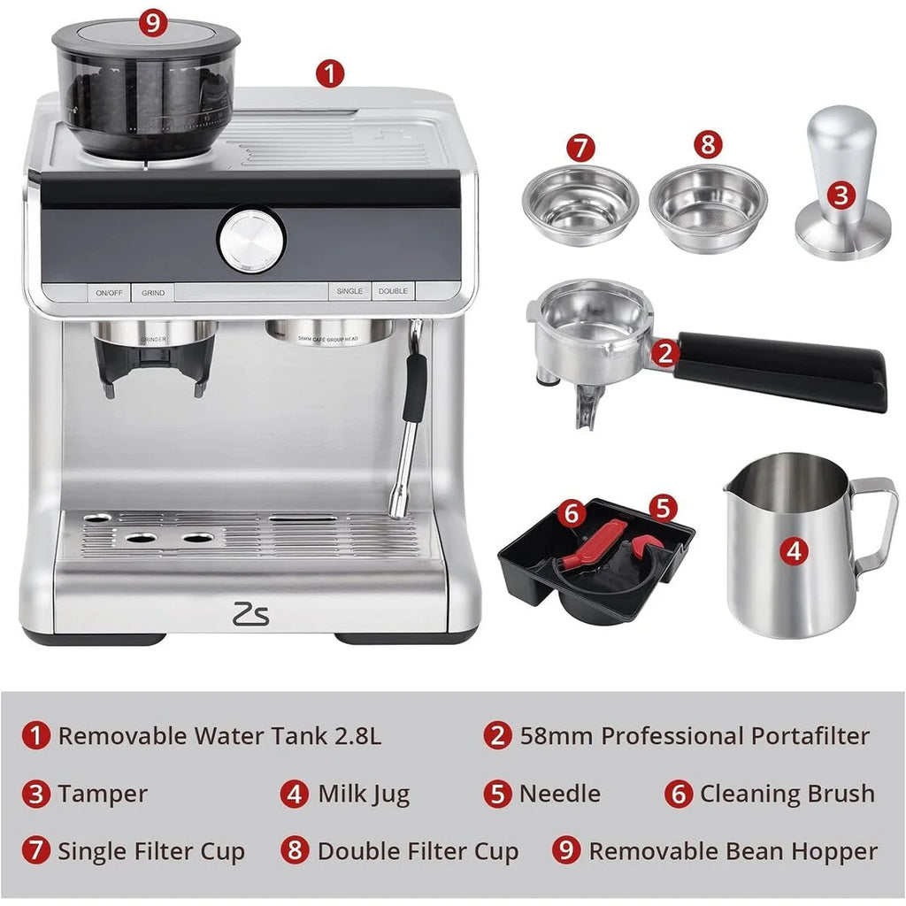Machine à café expresso, avec moulin, réservoir d'eau de 2,8 L