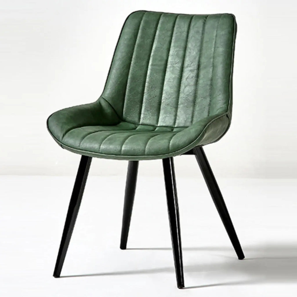 Chaise de salle à manger simple en cuir rembourré, dossier plein, pieds en métal