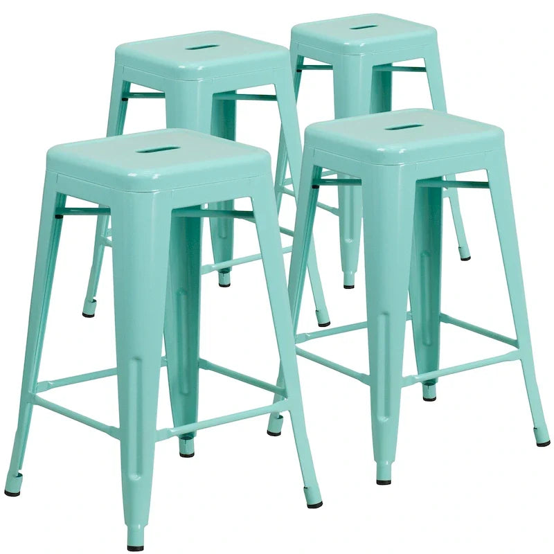 Lot de 4 tabourets de comptoir sans dossier en métal de 61 cm, pour l'intérieur ou l'extérieur, avec assise carrée