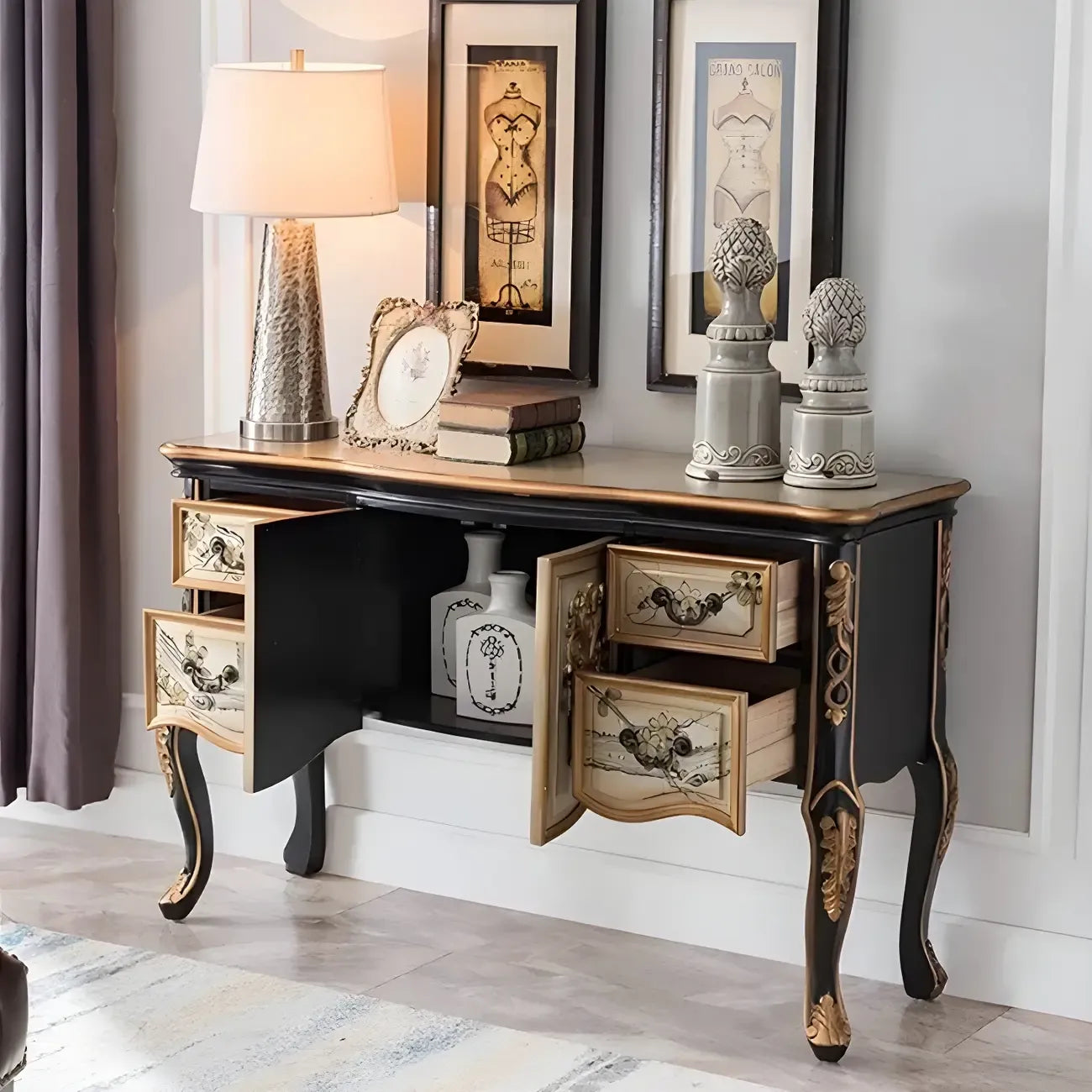 Console de rangement en bois "café français" avec tiroirs