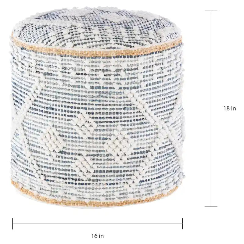 Pouf cylindrique Sibille Bohemian Denim 45 cm
