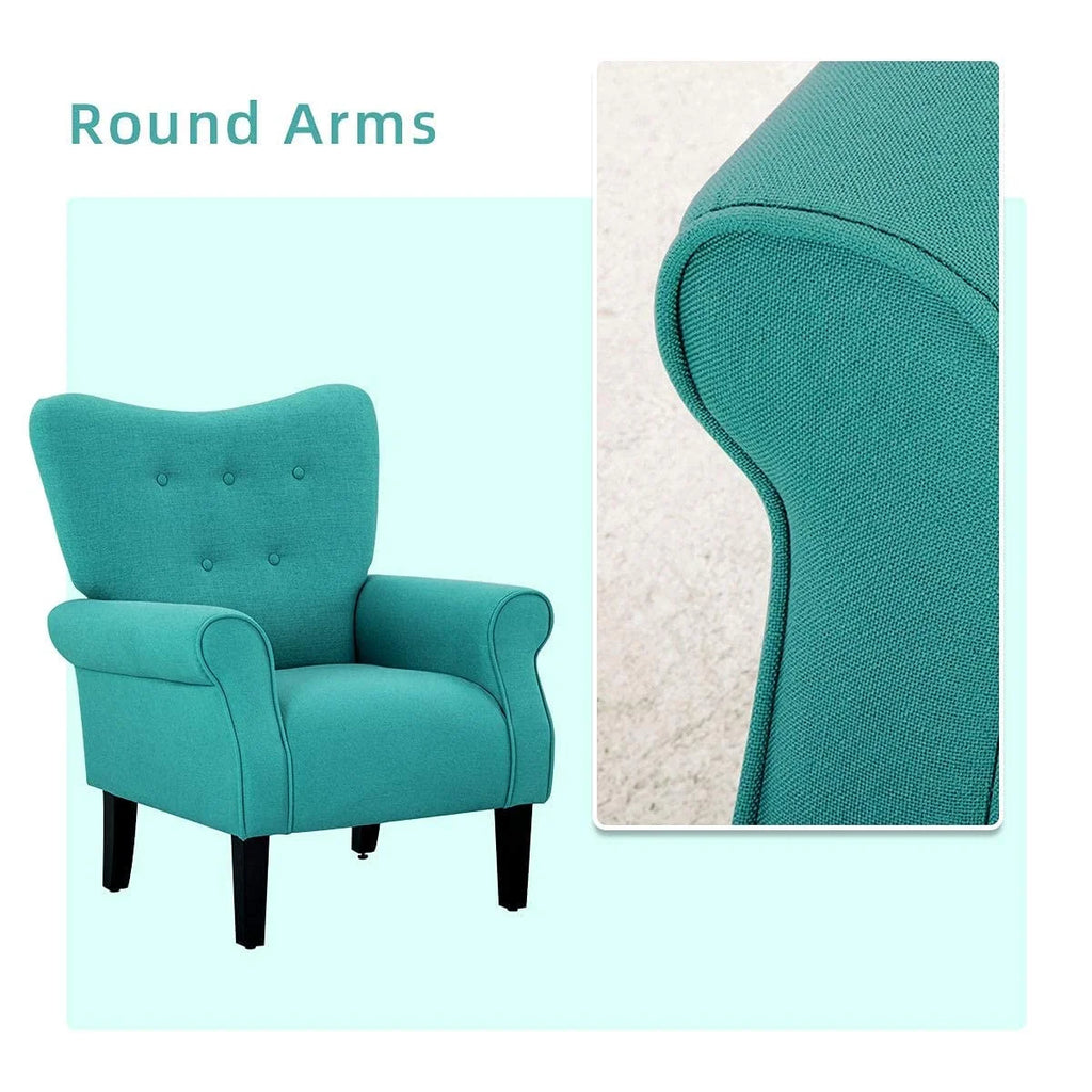 Fauteuil d'appoint moderne Erommy, fauteuil à dossier haut, canapé individuel en tissu capitonné avec pieds en bois pour salon