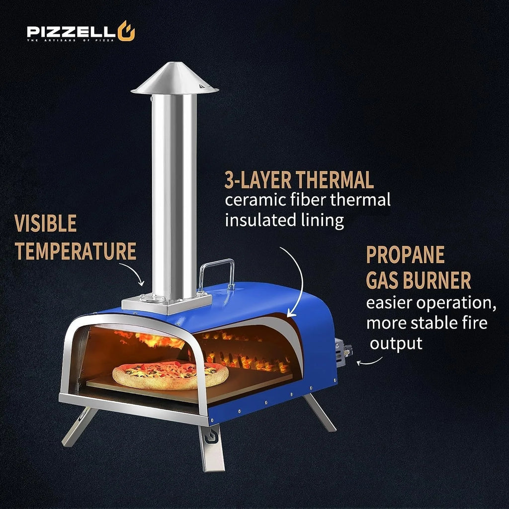 Four à pizza d'extérieur multi-combustibles avec brûleur à gaz et boîte à bois - 30 cm