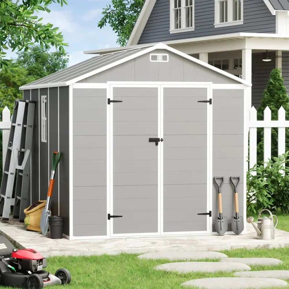 Abri de jardin en résine toutes saisons avec plancher de 1,8 m x 1,2 m / 1,8 m x 2,4 m / 2,4 m x 1,8 m / 2,4 m x 3 m, abri à outils Spire