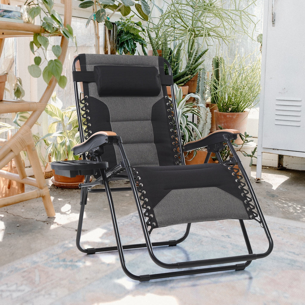 Fauteuil de relaxation zéro gravité XL surdimensionné et rembourré, avec accoudoirs plus larges, inclinable et porte-gobelet - N/A
