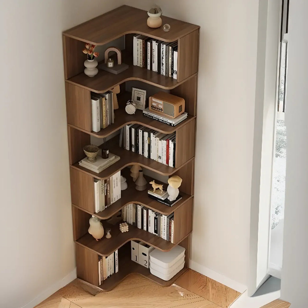 Étagère d'angle en bois manufacturé avec 6 tablettes