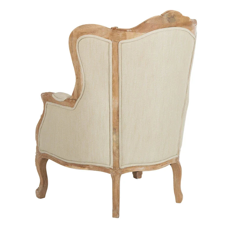 Fauteuil à oreilles Kali en chêne et lin naturel SAFAVIEH Couture - 34Lx34Px40H