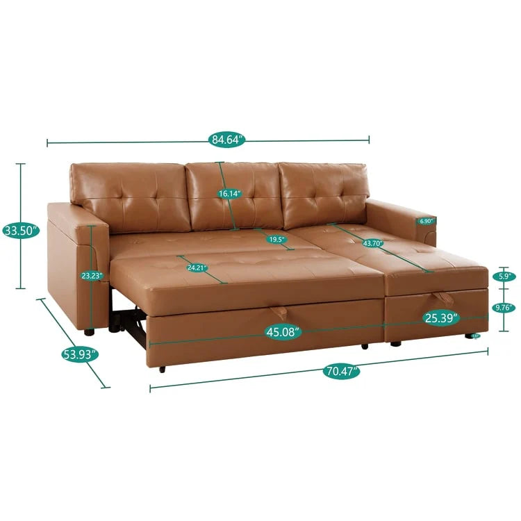Canapé d'angle réversible convertible avec lit gigogne, méridienne avec rangement dissimulé et pieds durables