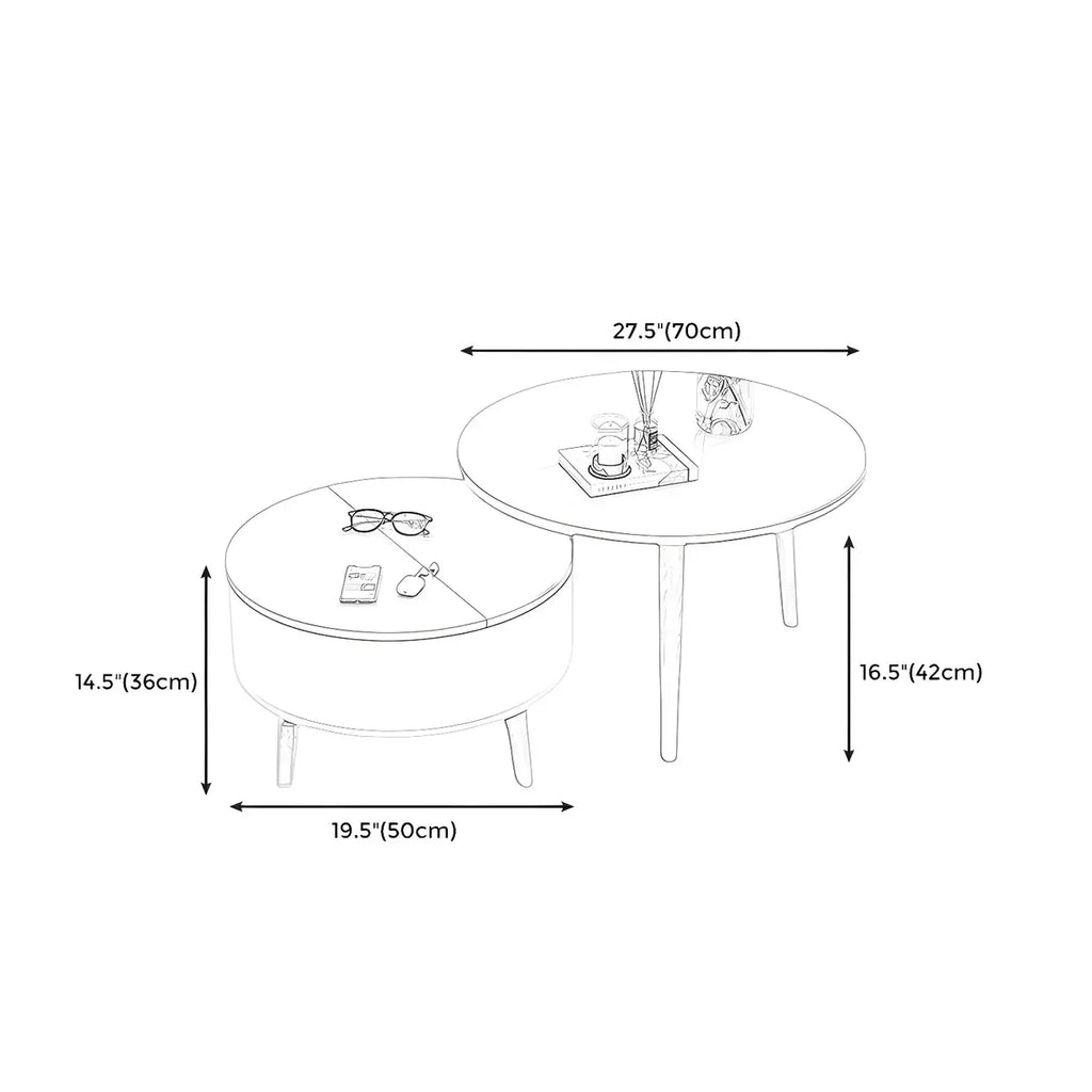 Table basse ronde en bois noir et blanc moderne avec rangement