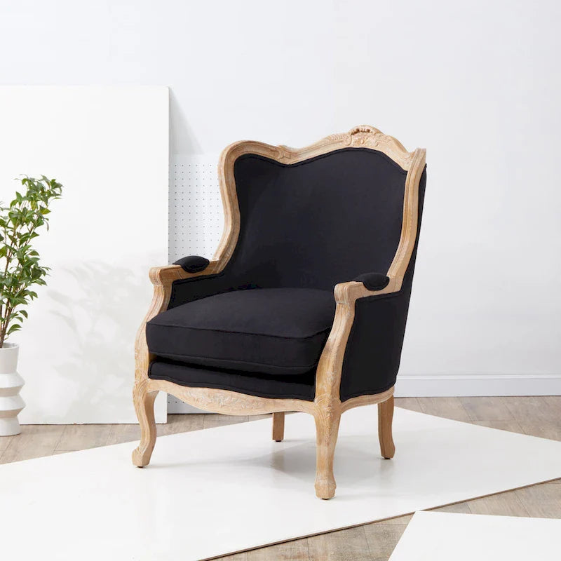 Fauteuil à oreilles Kali en chêne et lin naturel SAFAVIEH Couture - 34Lx34Px40H