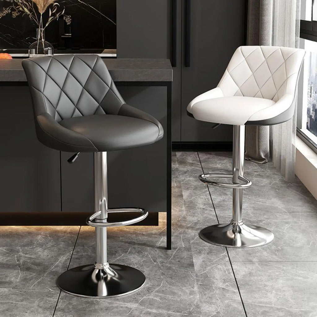 Tabouret de bar pivotant, capitonné en losanges, réglable, cuir PU noir et rouge